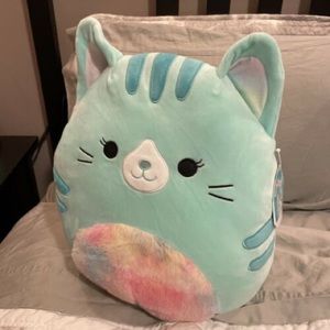 Squishmallow’s Corinna Cat 16 inch, Teal and Rainbow Fuzzy Belly
